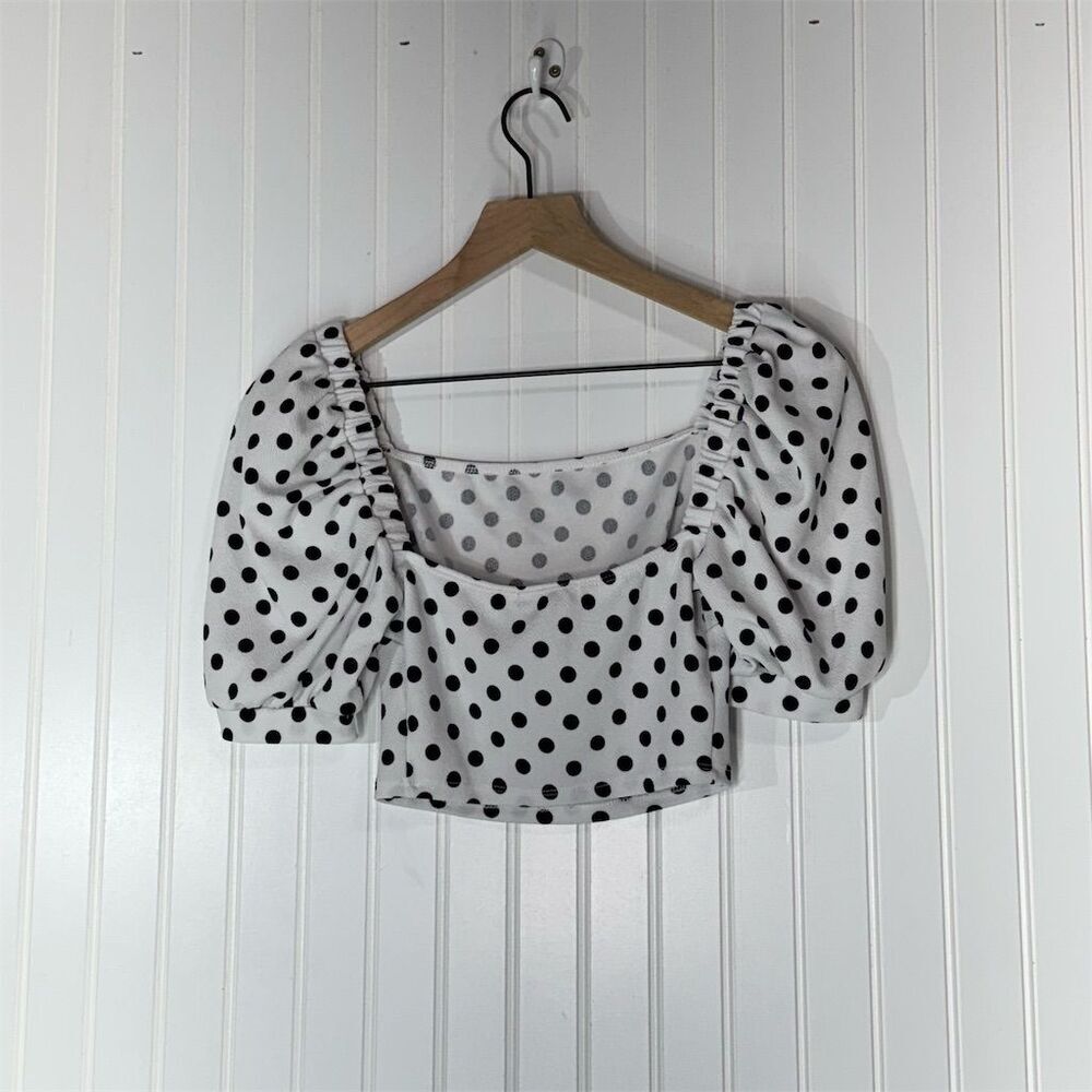 Charlotte Russe Polka Dot Puff Sleeve Crop Top S Retro Coquette Y2K - Picture 3 of 8